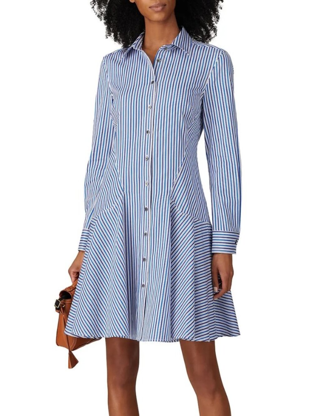 Derek Lam Blue White Pinstripe Tailored Preppy Classic Fit & Flare Shirt Dress